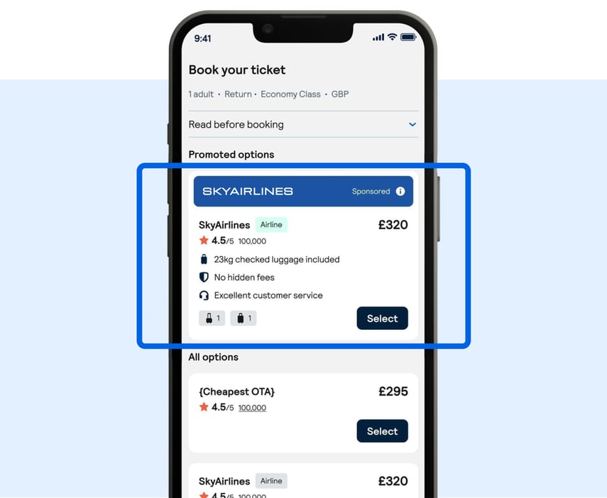 Smartphone showing the Bookings Pane Ad highlighted