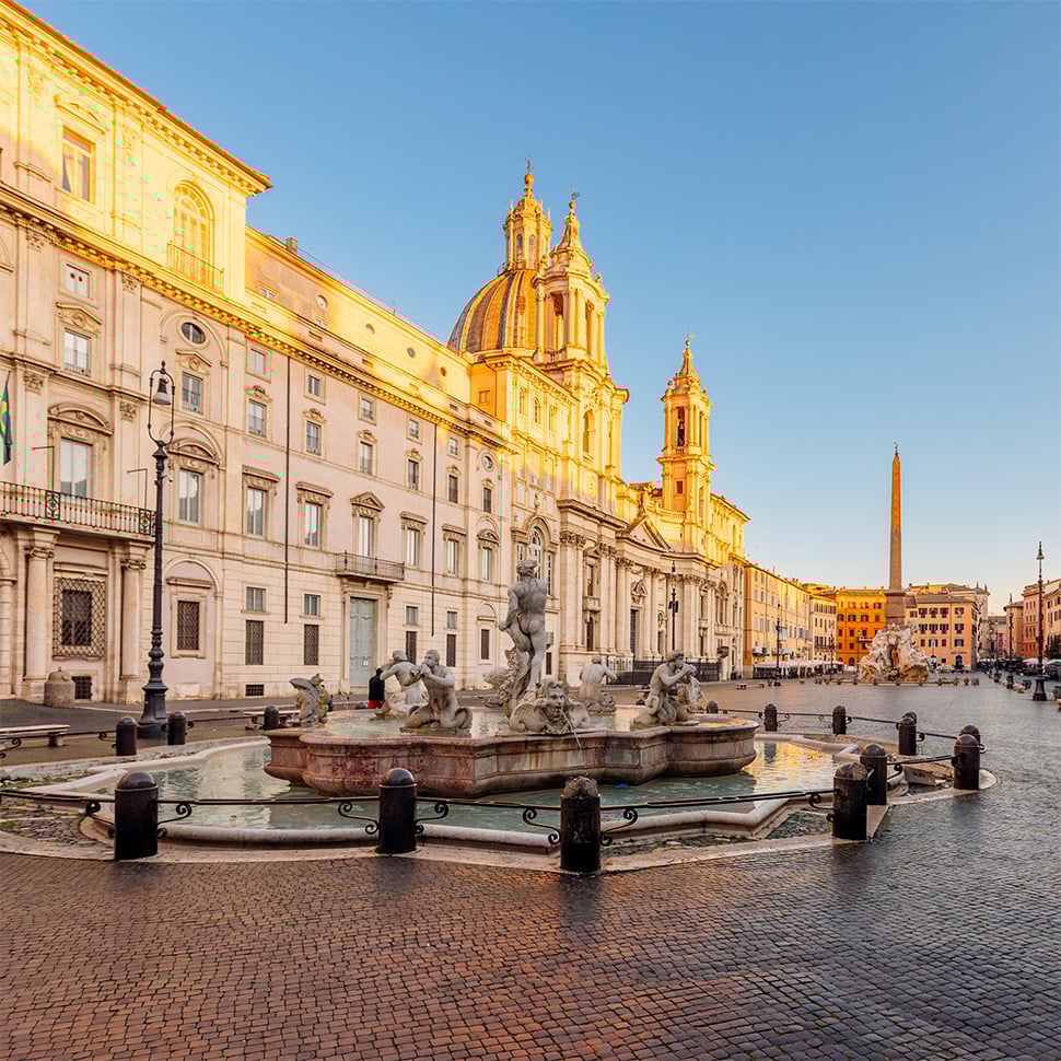 Empty Piazza Navona in the morning, wide angle view, Rome, Italy - stock photo Empty Piazza Navona in the morning, wide angle view, Rome, Italy - stock photo