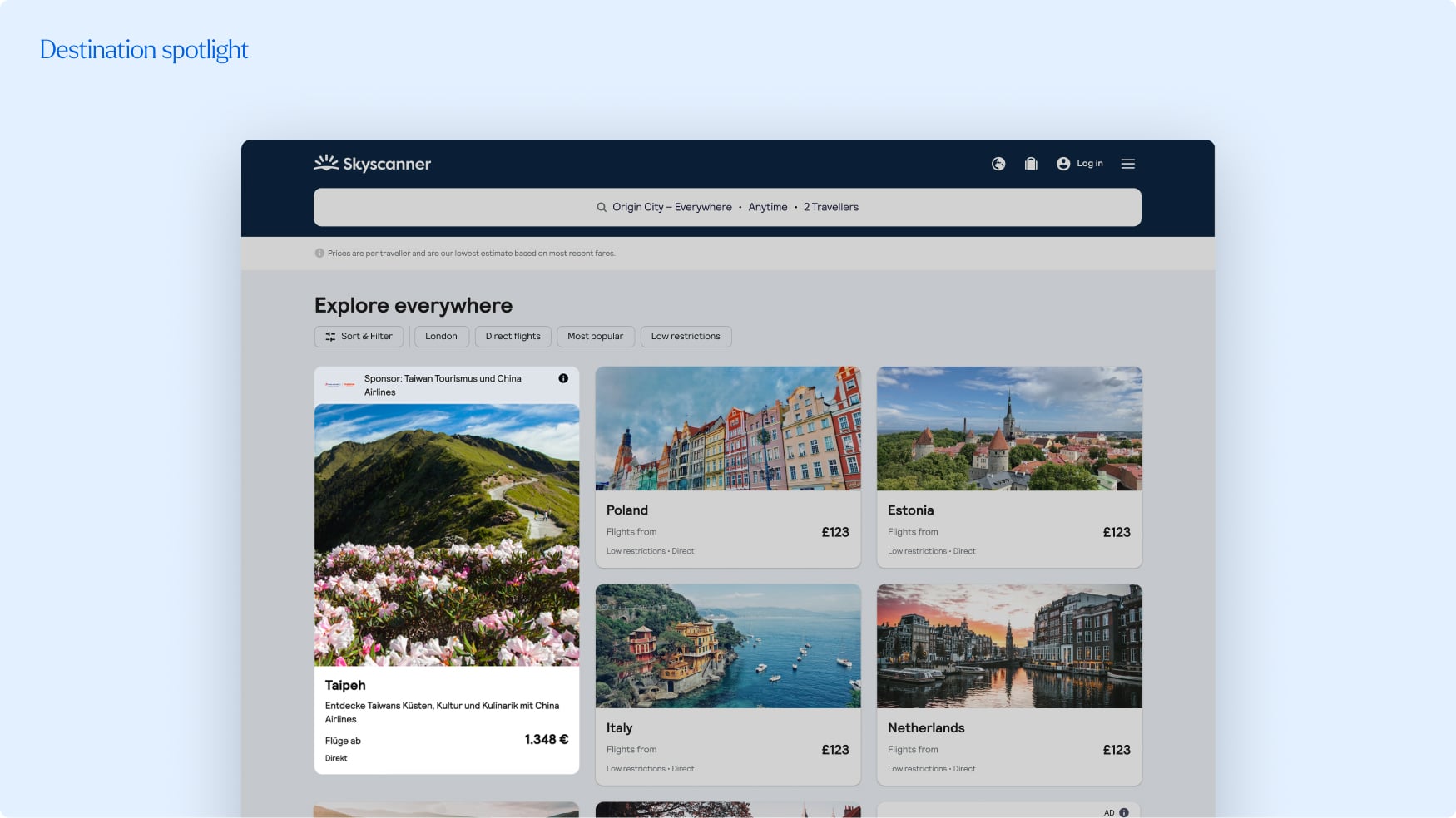 Destination Spotlight placements on deskstop preview