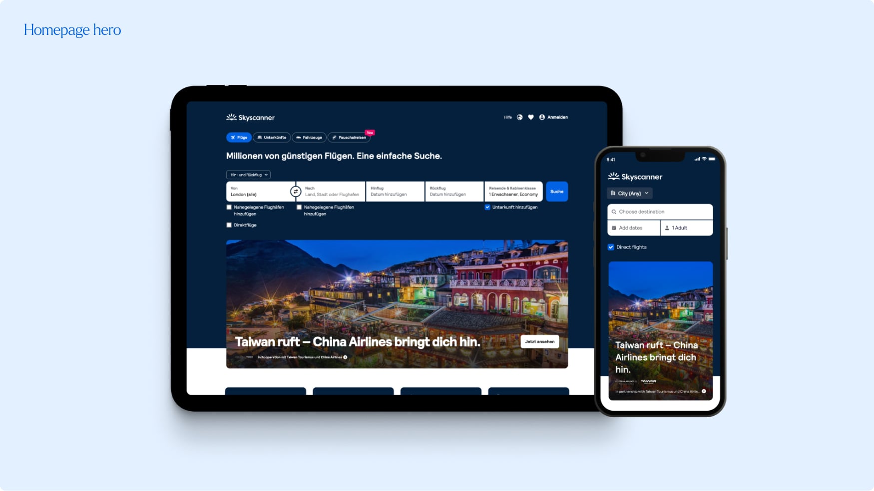 Homepage hero placement mockup on smart phone and tablet devices