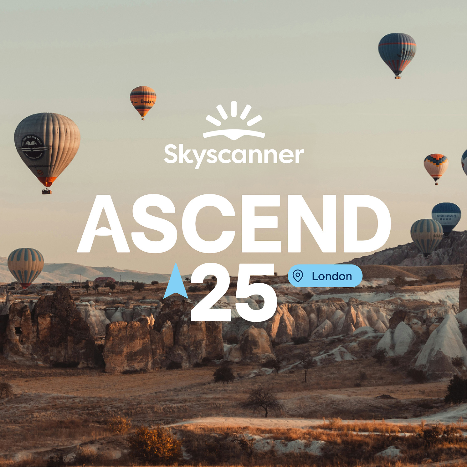 Ascend 25 London logo placed on a background image showing hot air baloons