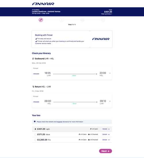 Finnair on Direct Booking