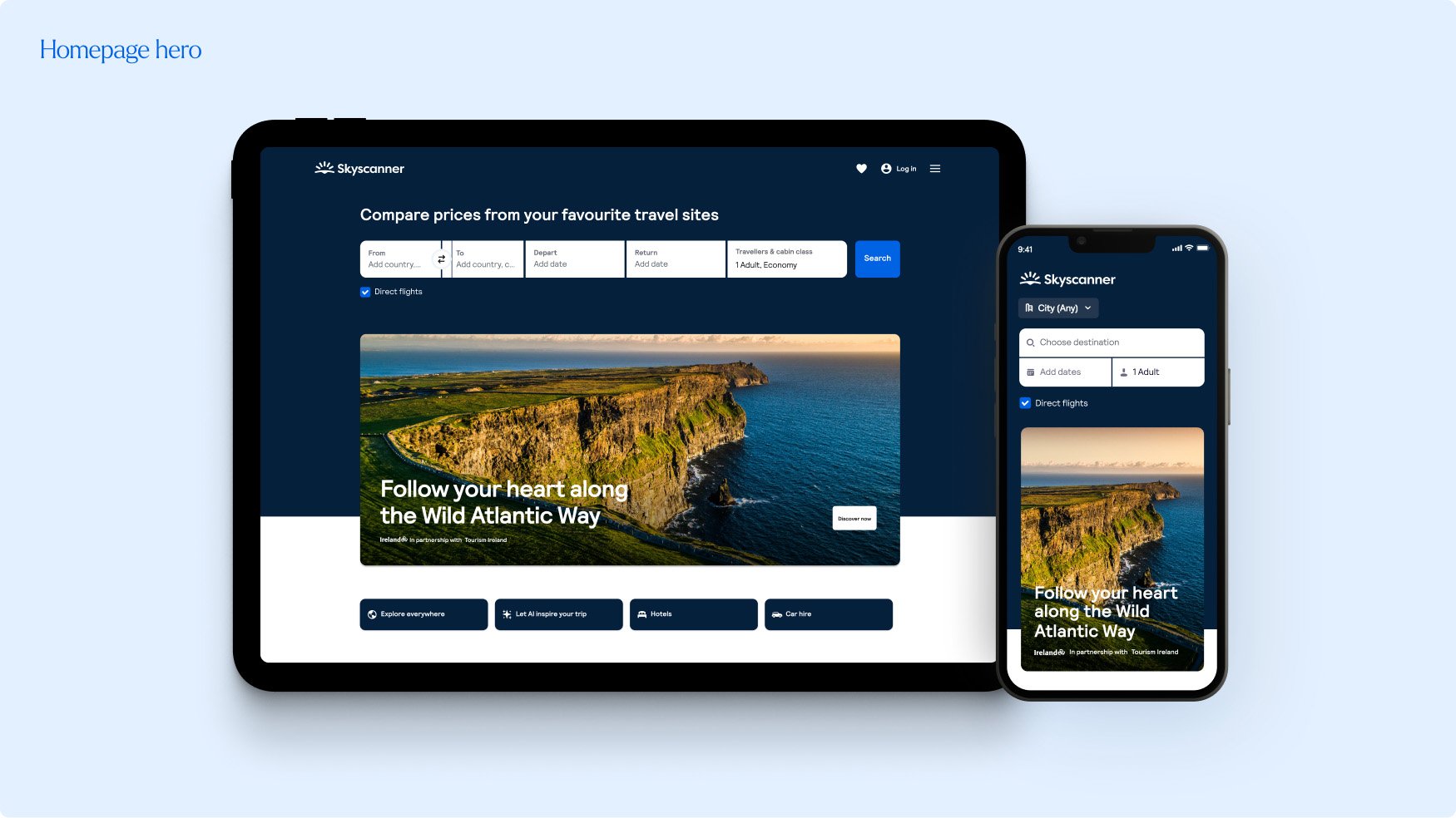 Mockup of Homepage hero placement on Skyscanner