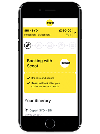  Skyscanner's Direct Booking design with Scoot on Mobile 