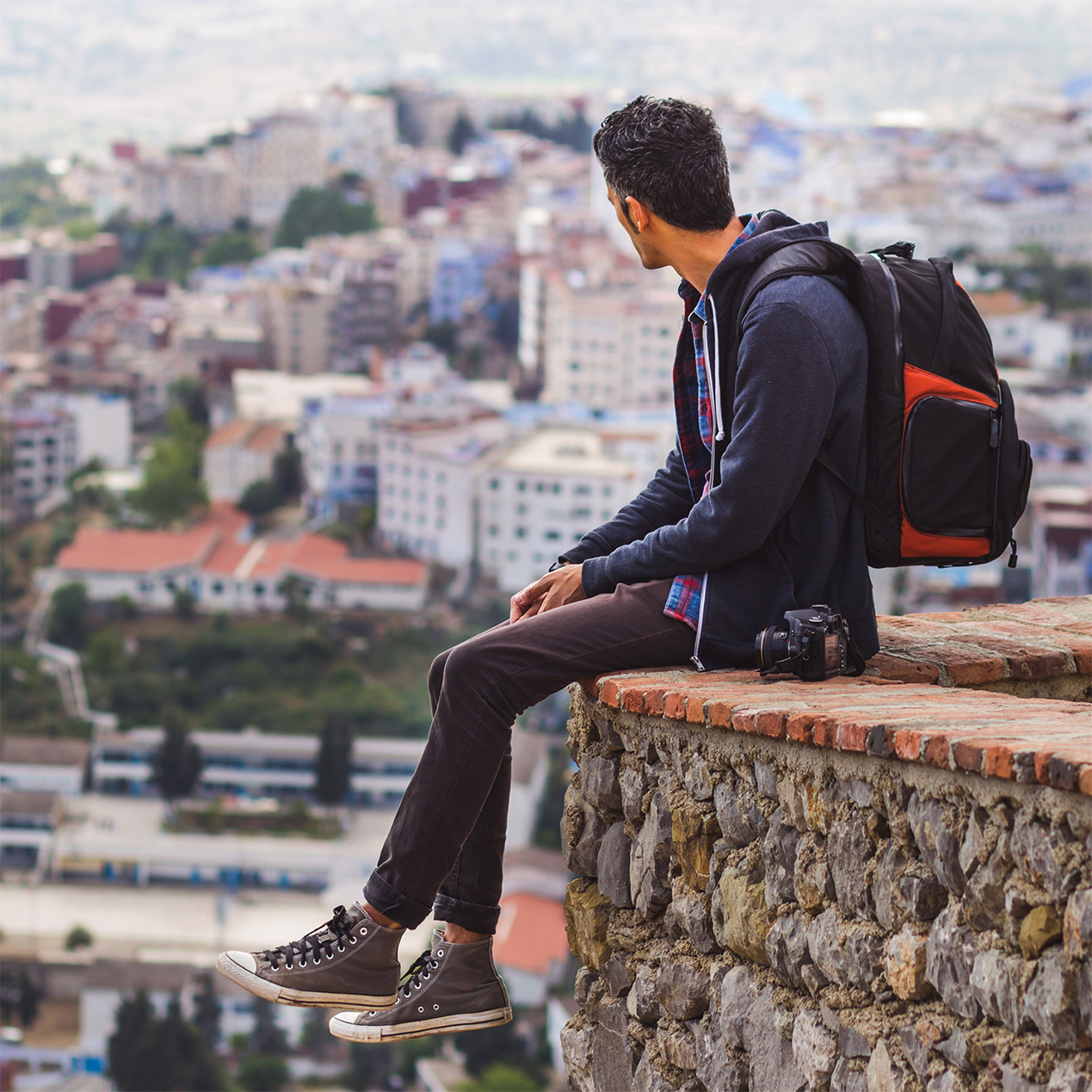 Tourist Looking At City View - stock photo Tourist Looking At City View - stock photo